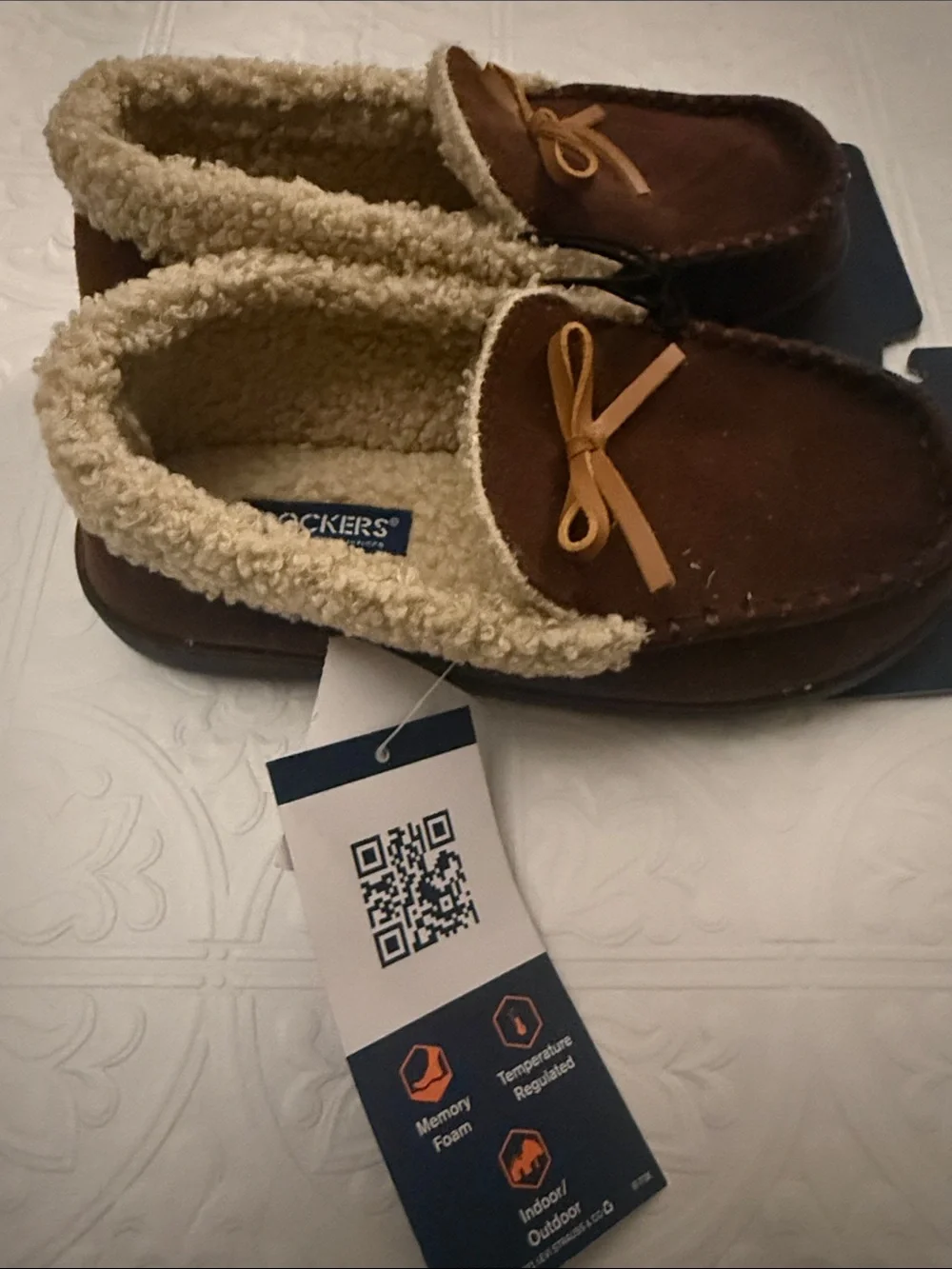 Dockers Kids Brown Moccasin Slippers with Cream Sherpa Lining